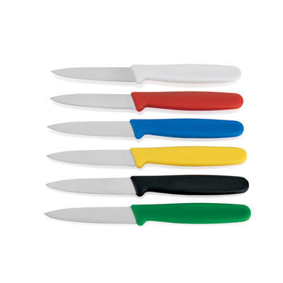 Nôž lúpací s farebnou rukoväťou HACCP, červená - 8 cm