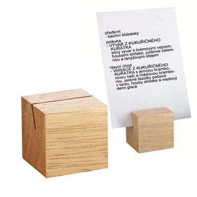 Stojanček na karty drevený, prírodné svetlé - 3 x 3 x 3 cm - 1